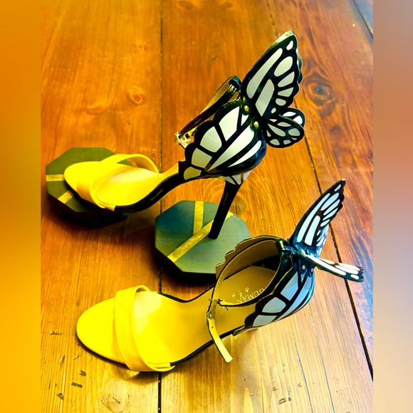 Stiletto high heels black and yellow with a butterfly STATEMENT shoes - Picture 8 of 13